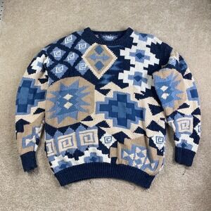 Vintage Northern Isles Hand Knit Crewneck Sweater Men's‎ Large Geometric Aztec